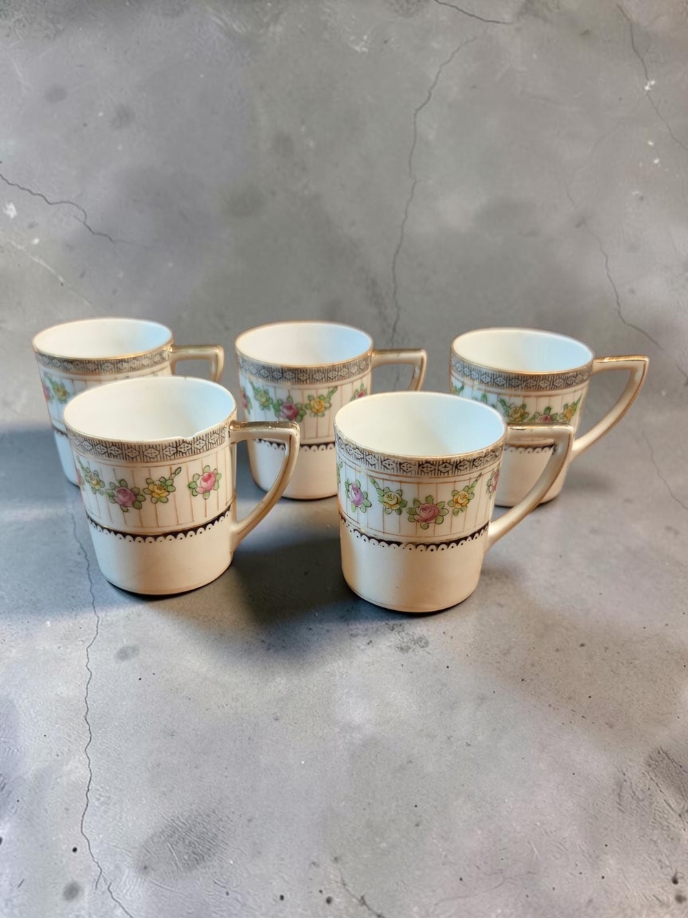 Antique Nippon Porcelain Tea Set Hand Painted Floral Garland & Gold Trim ** - Picture 11 of 15